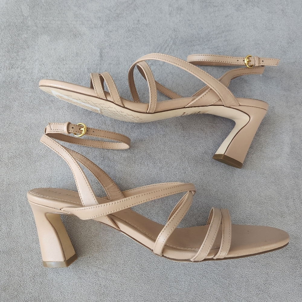 Cole Haan Heeled Sandals 10 Nude Cream Leather Strappy Pastel Wedding New $160